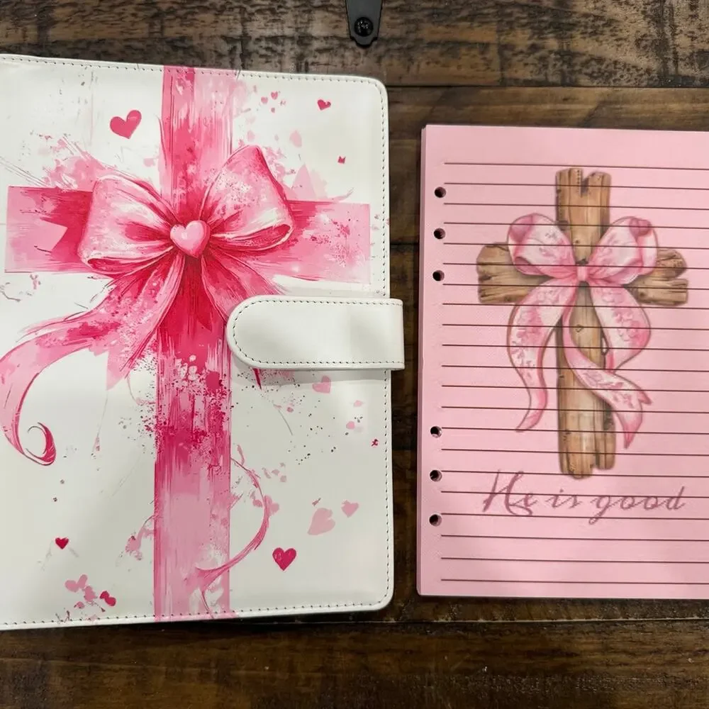 Cross with bow inspirational A5 Binder w/ matching paper